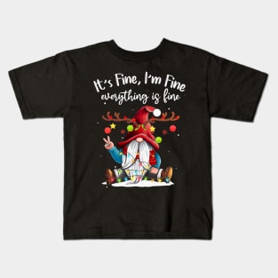 It's Fine I'm Fine Everything Is Fine Gnome Christmas Lights Kids T-Shirt